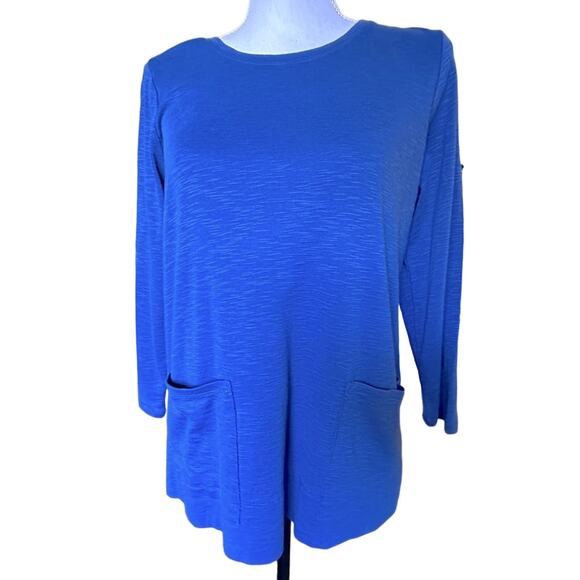 J. Jill Pima 2-pocket Soft Tee Blue 3/4 Sleeves Women's sz Small - Picture 1 of 7